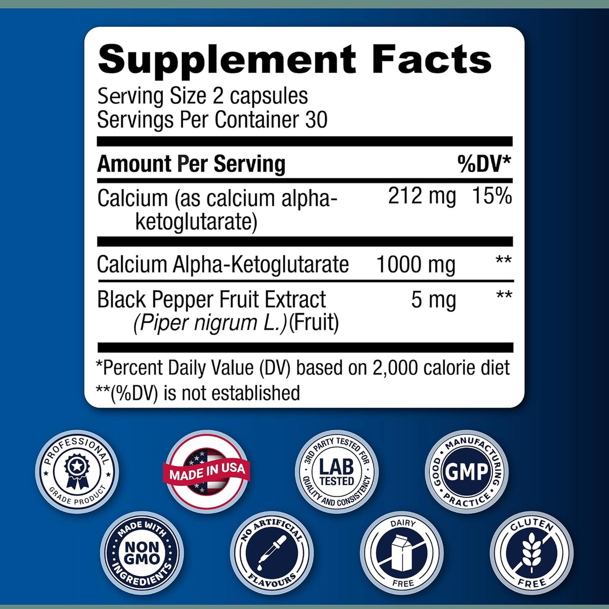 Calcium AKG Supplement with Piperine | Time Release Capsules